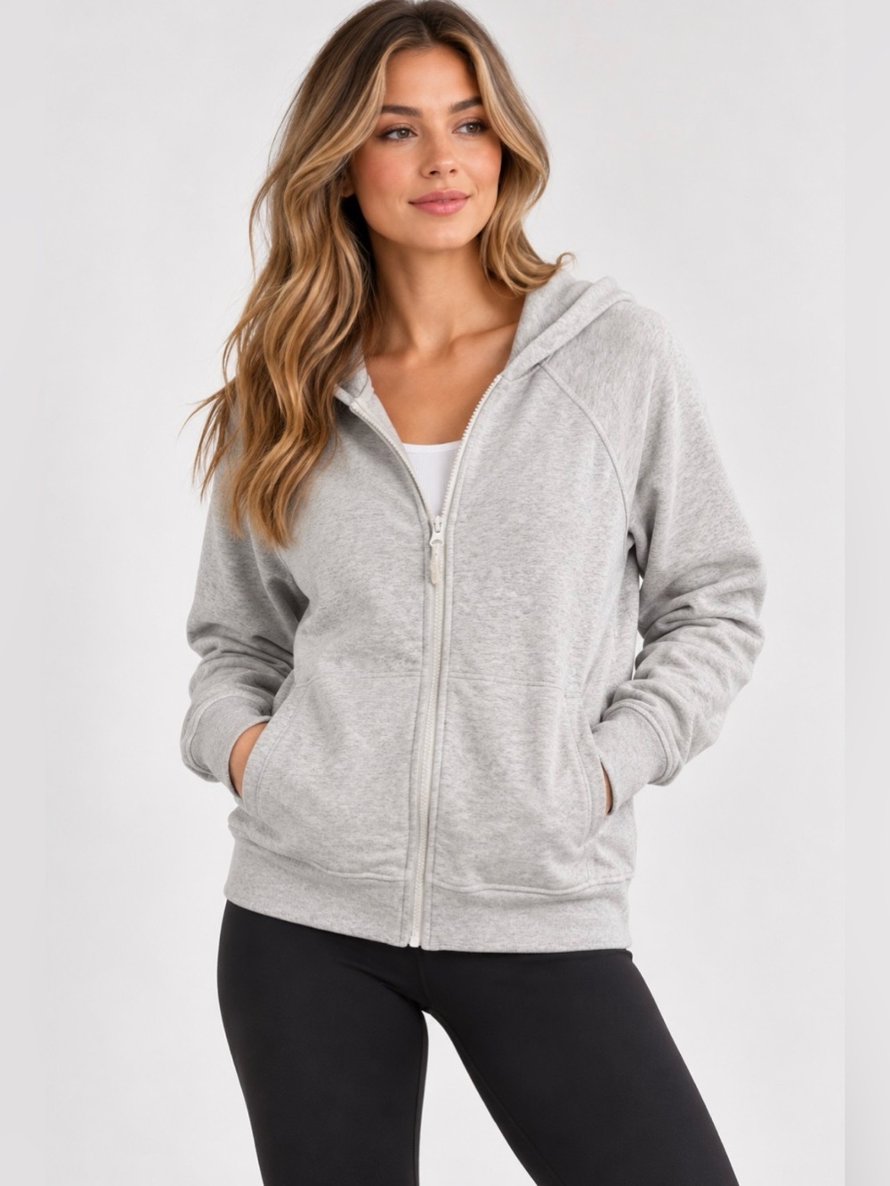 Lolë Grey Full Zip Hoodie Fleece Athletic Jacket Size L